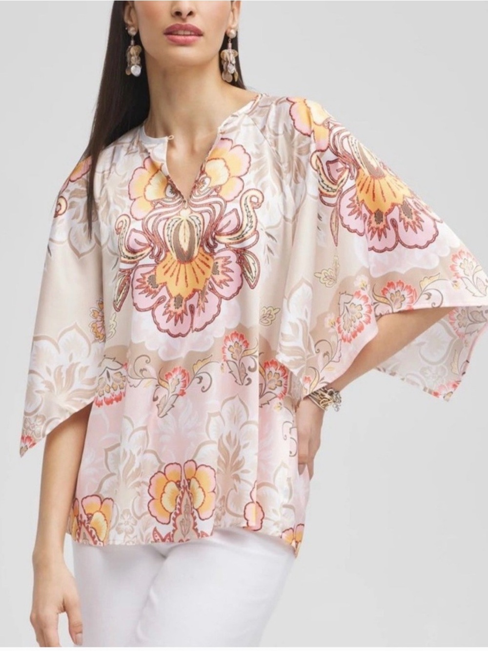 Chico’s Satin Print Blouse Large